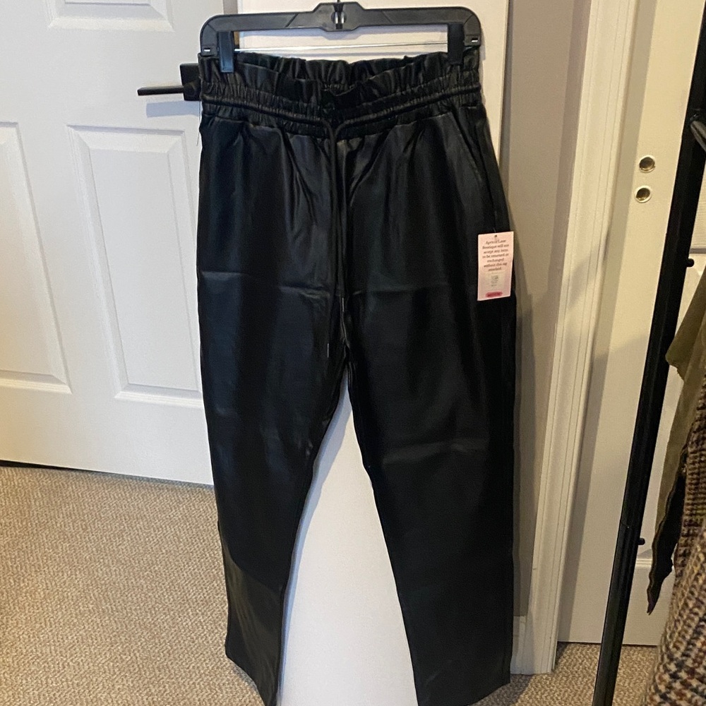 Apricot Lane Black Pull On Tie Waist Faux Leather Pants